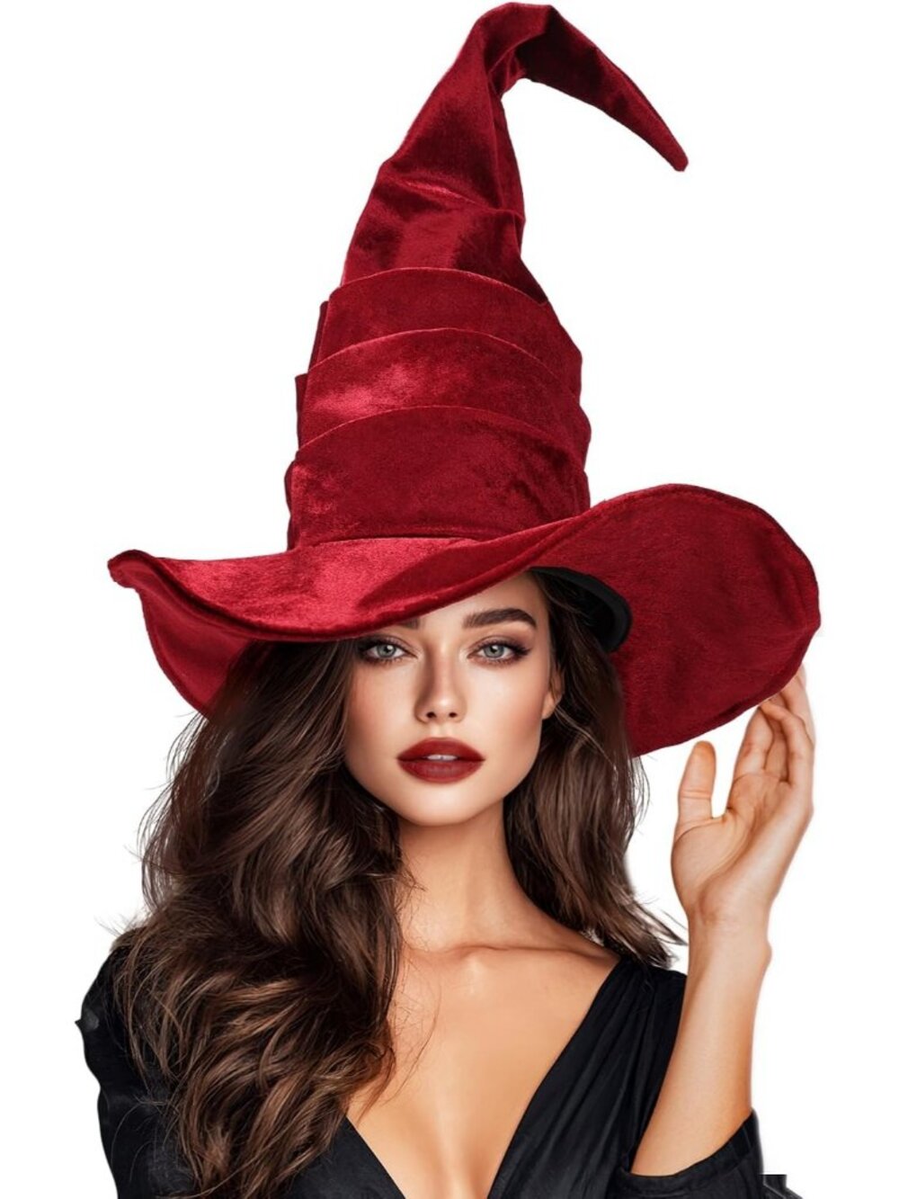 Vintage Wine Velvet Witch Hat for Women Halloween Costume Accessory